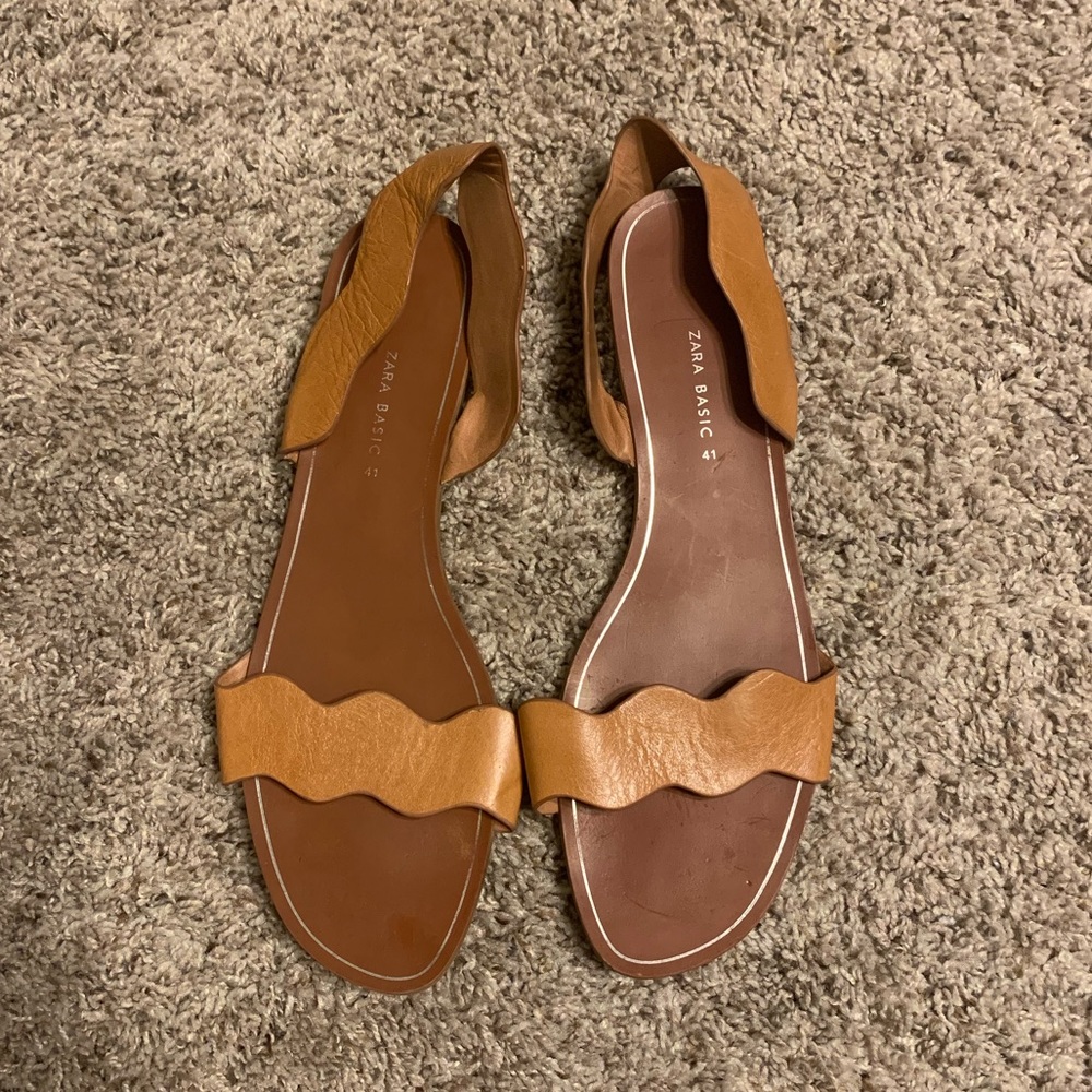 Zara Basic Collection Leather Wavy Strap Sandals - image 1